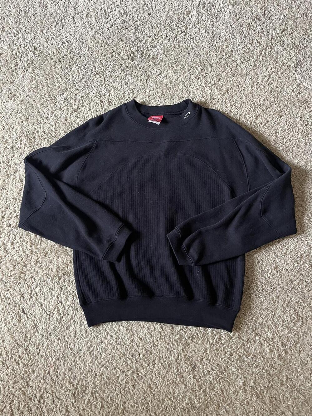 Oakley Vintage Y2K Red Tag Black Ribbed Crewneck Sweatshirt Size S